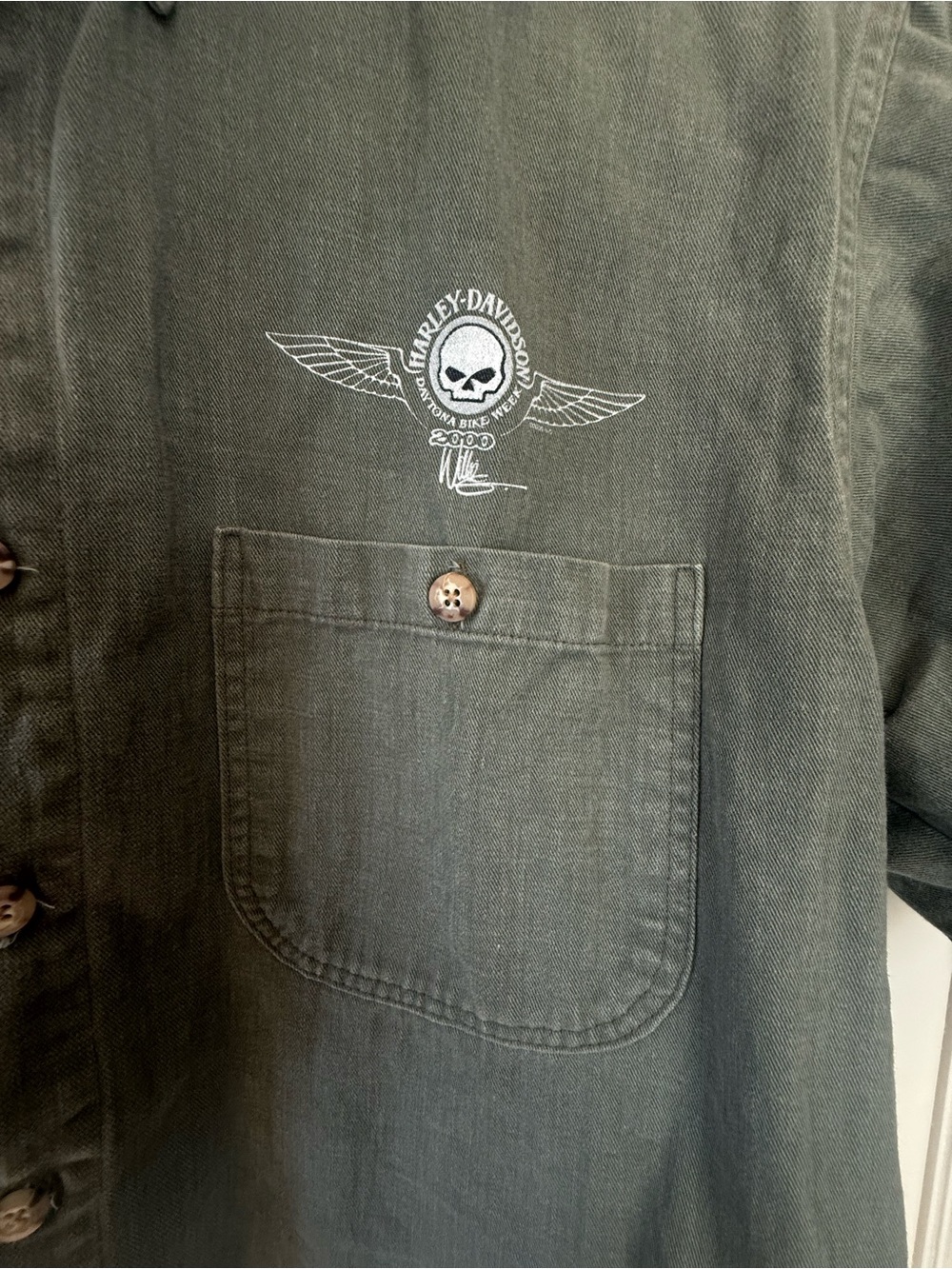 Vintage Harley Davidson Button Up | Olive Green | Daytona Bike Week | Y2K | Med - Picture 4 of 8